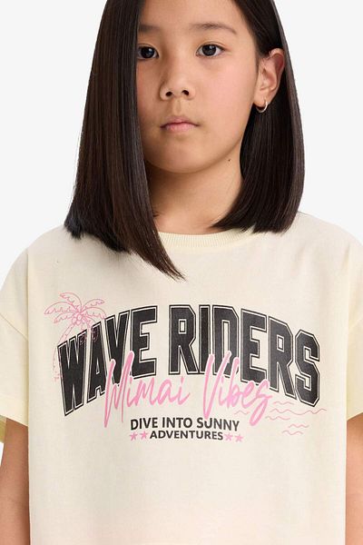 DeFacto Girls' Crew Neck Printed Short Sleeve T-Shirt E0352A825Sm