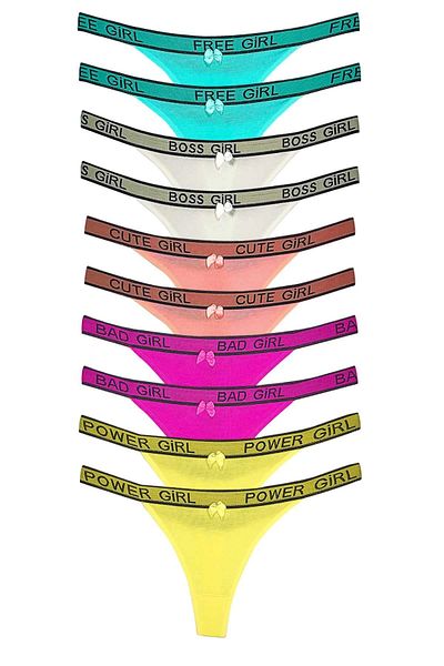 PRATİKOBA 10 Pieces of Written Waist Cotton Women's Thong String Panties