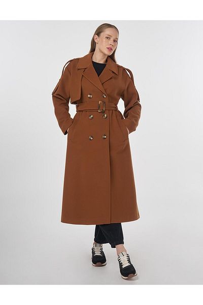 Kayra Men's Collar Buckle Cashmere Coat Camel