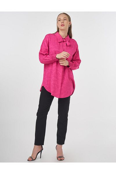 Kayra Bluză jacquard cu guler șal fucsia