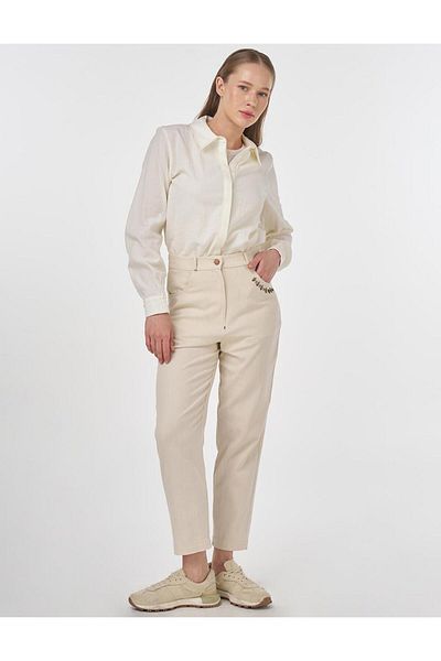 KYR Punto Stitched Denim Trousers Cream