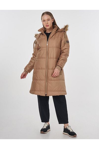 Kayra Faux Fur Detailed Quilted Anorak Coat Mink