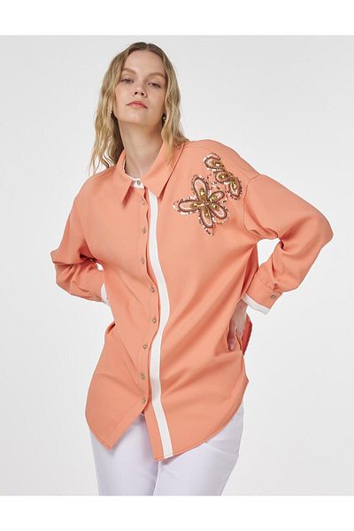 Kayra Embroidered Detailed Tunic Peach