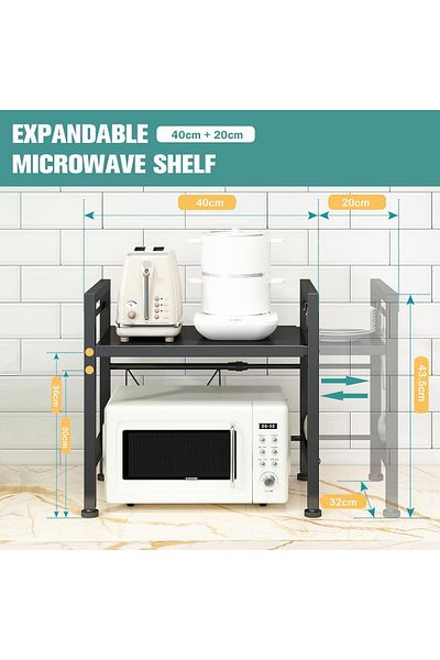 Generic Winsoyya Microwave Oven Rack, Expandable Microwave Toaster Shelf with Utensil Holder, Adjustable Co