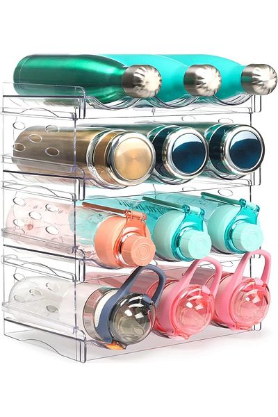 Generic OctStory 4 Pack Stackable Water Bottle Organizer - Water Bottle Holder for Cabinet - Kitchen Pantry