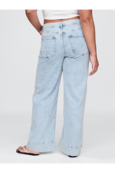 GAP Kadın Mavi High Rise Stride Wide-Leg Ankle Jean Pantolon