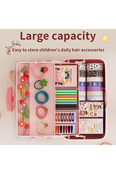 HQ-GAMING Three-layer Foldable Hair Accessories Storage Box with Lid (Rabbit Pink)