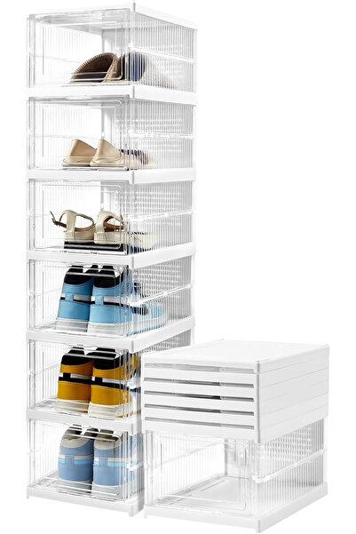 Generic صناديق أحذية U HOOME ذات 6 طبقات، صناديق تنظيم تخزين الأحذية القابلة ...