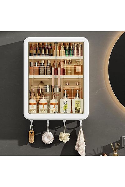 Generic Emeralune Bathroom Wall Cabinet & 4 Hooks - Wall Mounted Medicine & Makeup Storage Organizer Over T