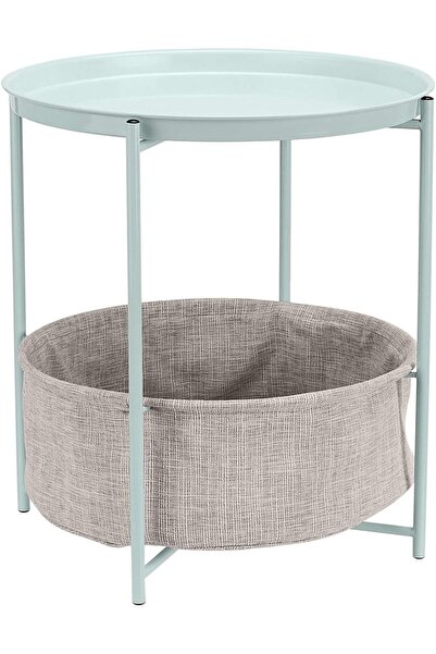 Amazon basics طاولة تخزين دائرية مع سلة قماشية - أخضر نعناعي/رمادي هيذر