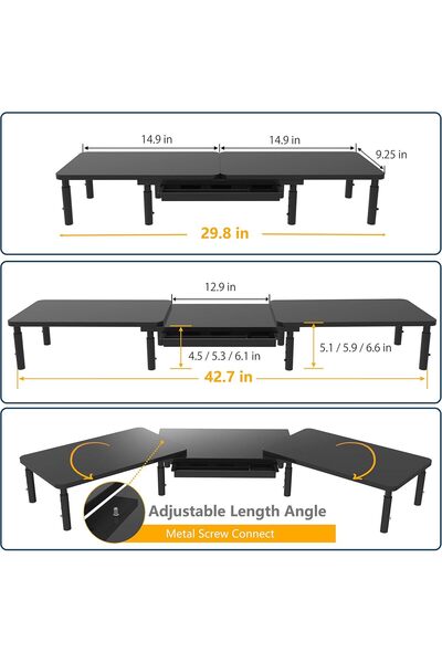 Generic حامل شاشة مزدوج من ETHU، حامل شاشة مزدوج للكمبيوتر الشخصي والكمبيوتر المحمول والطابعة، 3 ارتفاعات قابلة للتعديل