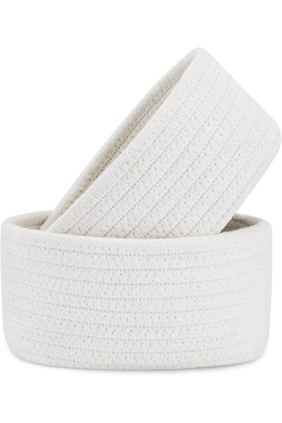 X SPRING سلة تخزين صغيرة من حبل قطني منسوج (أبيض) 19×14×9 سم