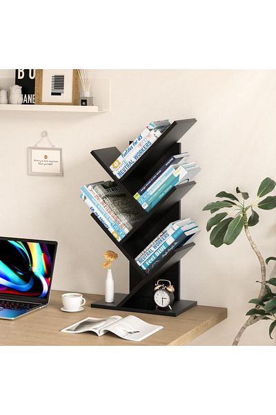 Generic BokSung 5 Tier Tree Book Shelf, Small Desktop Bookshelf with Storage Organizer, Wood Bookcase, Desk
