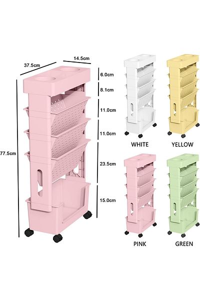 Generic Chulovs 5 Tier Rolling Utility Cart Multi-Functional Movable Storage Book Shelves with Lockable Cas