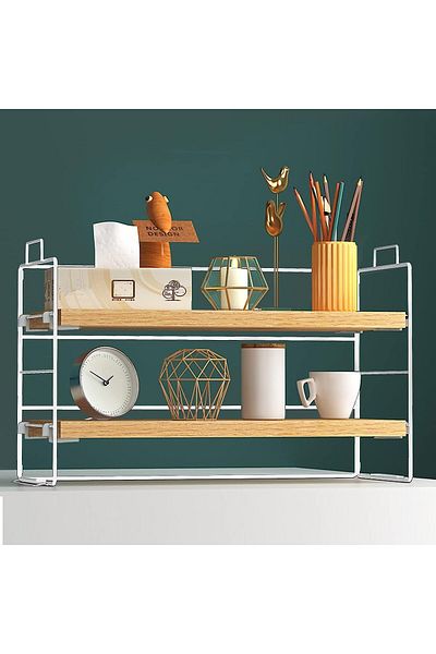 Generic ALMEKAQUZ Desktop Shelves,2 Tier,Wood Desktop Organizer Shelf,Adjustable Desktop Display Shelf Rack