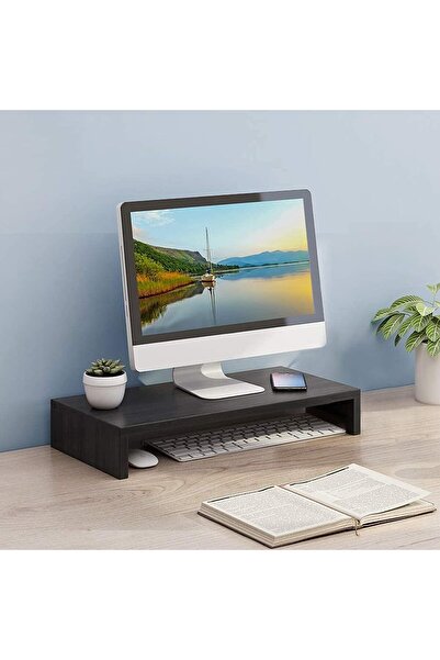 Generic Wooden Monitor Stand & Desk Organizer for Laptop/Printer - Black Oak