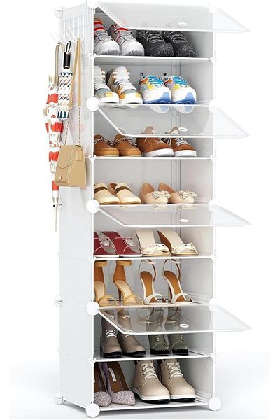 Generic Shoe Rack Organizer, 32 Pair Shoe Storage Cabinet with Door Expandable Plastic Shoe Shelves for Clo