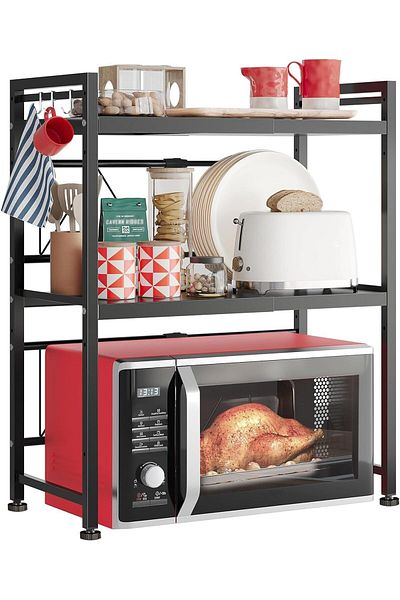 Generic Winsoyya Microwave Oven Rack, Expandable Microwave Toaster Shelf with Utensil Holder, Adjustable Co