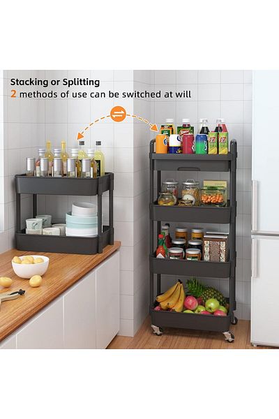Generic Durku 4-Tier Rolling Utility Cart with Drawer,Multifunctional Storage Organizer with Plastic Shelf