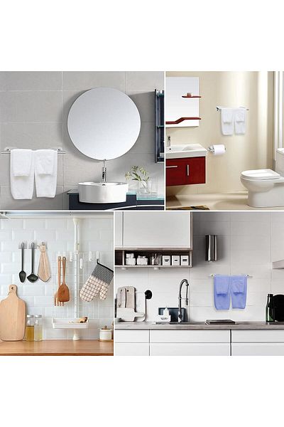 Generic Boksung 5PCS Towel Rail Set, 304 Stainless Steel Self Adhesive Bathroom Hardware Kit, Bathroom Acce