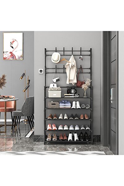 Arabest 5 Tier Shoe Rack with Coat Rack, 3 in 1 Hallway Organizer, 8 Hooks fo...
