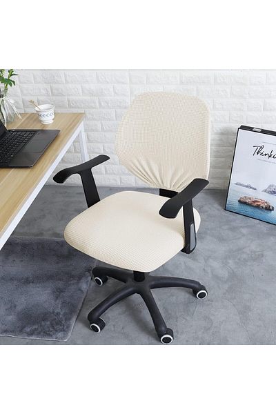 Saharaz 2Pcs/set Office Chair Cover,Solid Color Stretch Jacquard,for Desk Computer Chair Home Decor (White)