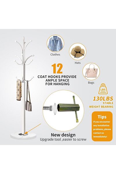 Generic Metal Coat Rack Freestanding, Coat Hall Tree Hanger Stand With 12 Hooks, Heavy Duty Coat Rack Cloth