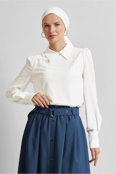Alvina Shirt Collar Bluz 45597