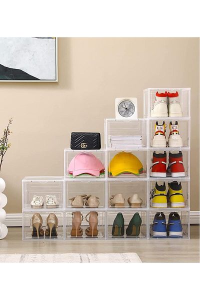 Generic Set of 4 Shoe Storage Boxes Organizer Clear and Stylish Shoe Organizer 6 Boxes