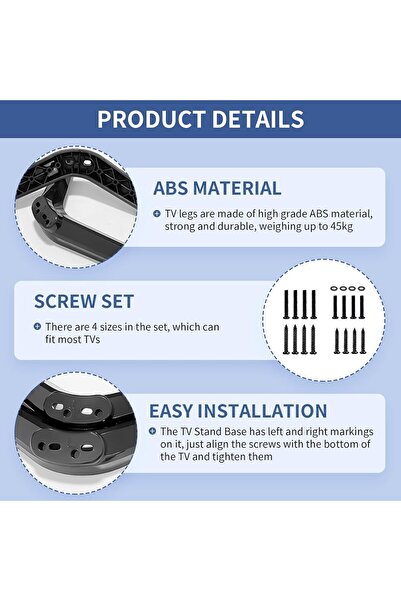 RADIOTRONICS TV Stand Base Pedestal Feet Replacement for 32-55 inch TVs (Black, 2 Pcs)