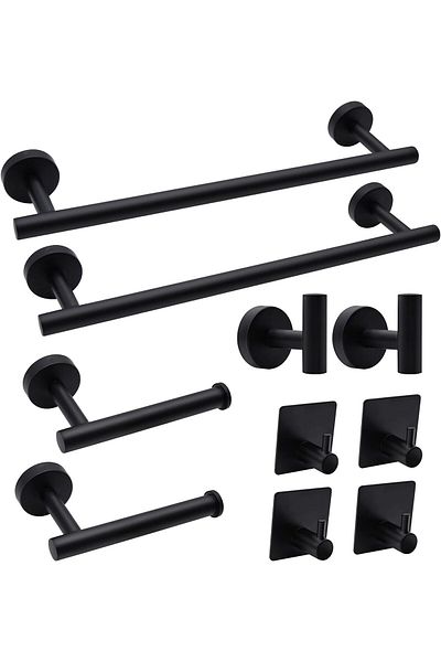 Generic RUBY-Q Bathroom Hardware Set, Matte Black Stainless Steel Bathroom Hardware Set, Including 16" Hand