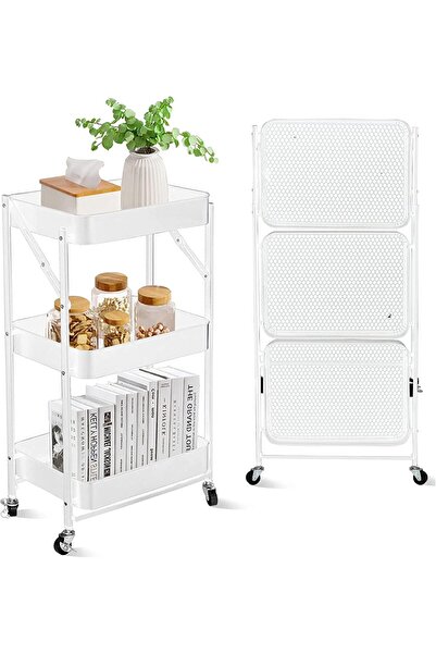 SULFAR 3-Tier Multi-Purpose Foldable Metal Storage Cart, suitable for Kitchen...