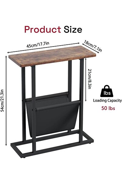 Chulovs Small Narrow Slim Side Table with Storage Pouch, Brown