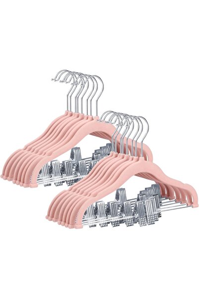 Generic ManGotree Velvet Children's Hangers with Clips, Slim Non-Slip Space-Saving, 30cm, Pink, 16 Pack