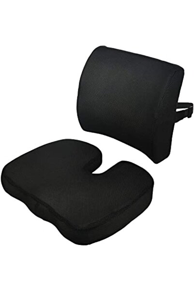 Eworld LittleSun Seat & Back Cushion Set — 100% Memory Foam Orthopedic Non-slip — Black