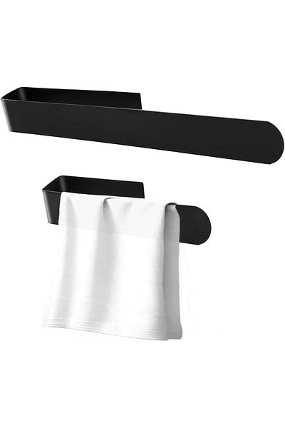 Generic YEVTAHT 2-Piece Hand Towel Holder Set Black Stainless Steel Self-Adhesive Bathroom Towel Bar Sticky