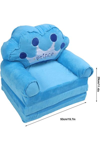 Generic LJCM Kids Convertible Sofa, Blue Crown Kids Fold Couch Wide Armrest Comfortable Foldable for Living