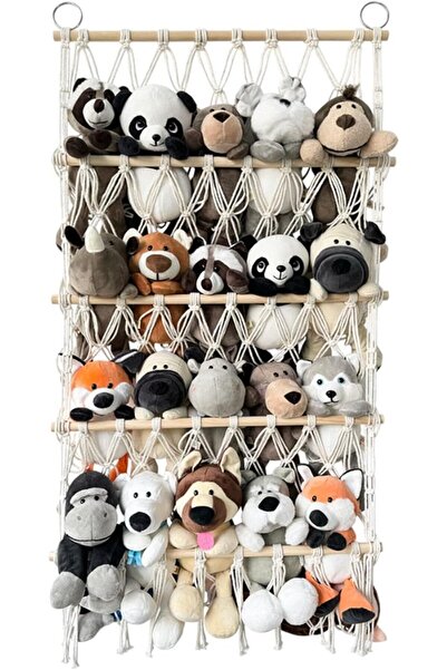 Generic Boho Stuffed Animal Hammock Organizer - 4-Pocket Over-the-Door Hanging Toy Storage for Nursery
