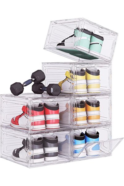 Generic صندوق أحذية أكريليك للتخزين مع باب مغناطيسي، عبوة من 6 قطع مفتوحة من ...