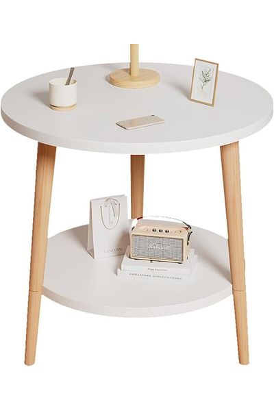 COOYA 2-Tier Small Circle Side Table, Sturdy and Easy Assembly, Furniture with Wood Frame (50CM)