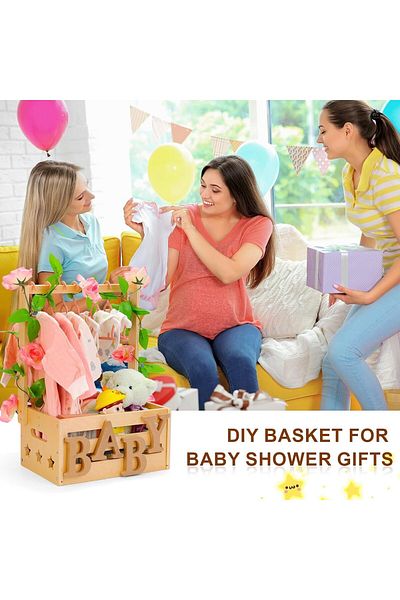 Generic ALMEKAQUZ Wooden Baby Shower Crate Closet, Gifts Basket for Baby Shower Gifts, Baby Storage Crate H
