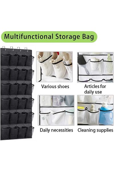 Generic Duomama Black Mesh Shoe Organizer: Space-Saving 24 Pocket Rack for Sneakers. Slip-Resistant & Breat