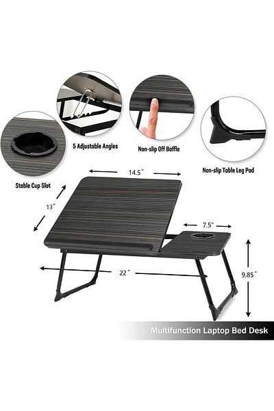 Generic ALMEKAQUZ Laptop Desk for Bed and Couch - Portable, Adjustable, Foldable Table With Cup Holder (Bla