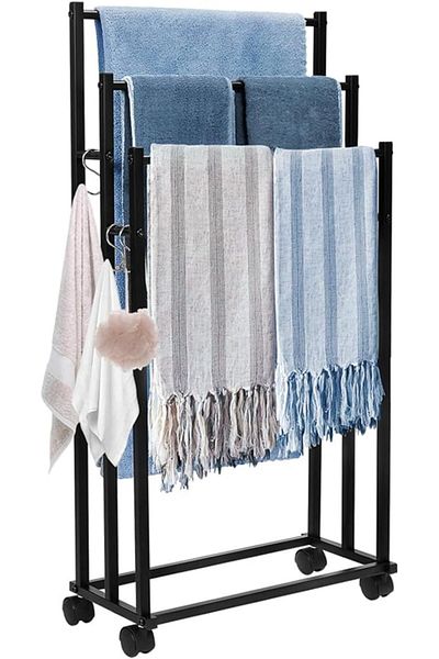 Generic Free Standing Towel Rack 3 Tier Stainless Steel Towel Bar for Lockable Wheels and Hooks, Oversized