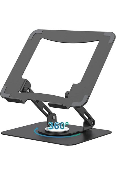 Generic 360° Rotating Ergonomic Laptop Stand - Adjustable Height & Angle, Foldable Metal Desktop Riser for