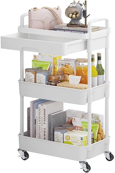 Generic Uand home 3-Tier Rolling Utility Cart with Drawer, Multifunctional Storage Organizer with Plastic S