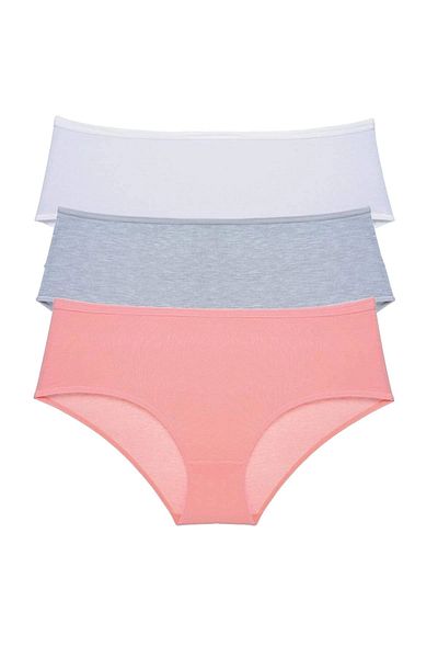 PRATİKOBA 3 Pieces Women's High Waist Bato Panties White Gray Powder
