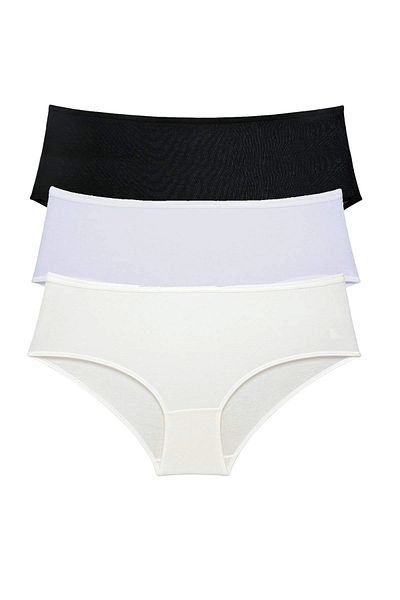 PRATİKOBA 3 Pieces Women's High Waist Bato Panties Black White Cream