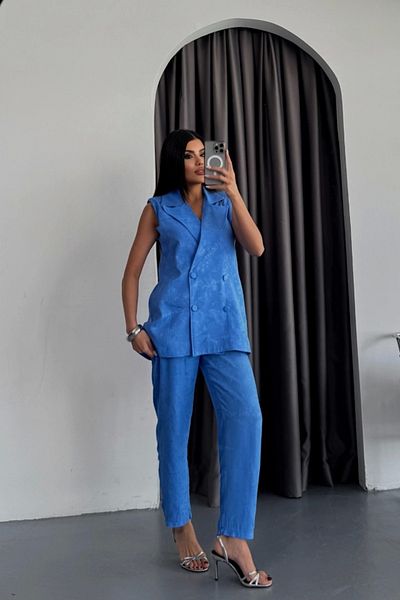 nedo7 Jacquard Fabric Vest - Pants Suit - Blue