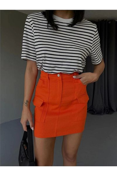 nedo7 Gabardine Short Skirt with Pocket Detail - Orange